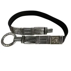 Vintage Heavy Ornate Silver Metal Hook Loop Waist Belt Leather 90s Chicos Large Chico main image 3